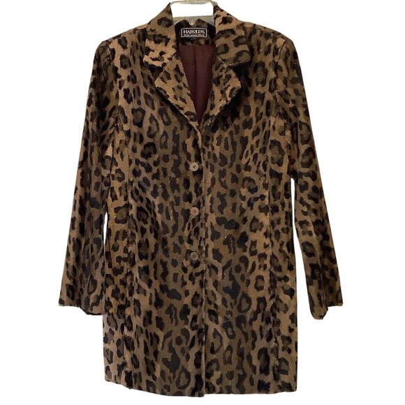 Vintage Harolds Faux Leopard Print Coat Size 6 Button Up Lined Brown USA EUC - Picture 1 of 12